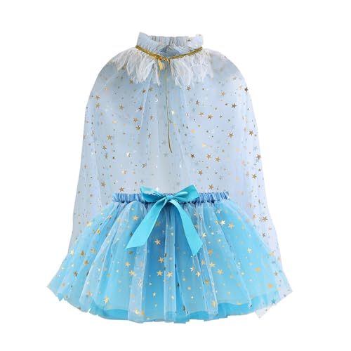 PLCPDM Kinderprinzessin Outfit Girls Tüll Kleid Elastischer Taillenrock & Sterndekor Schalkap Set Für Themenpartys von PLCPDM