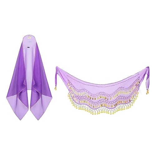 PLCPDM -Kostüm-Zubehör für Damen, Bauchtanz-Outfits, Kopftuch mit Münze, Hüftkostüm, Bauchtanz, Hüfte von PLCPDM