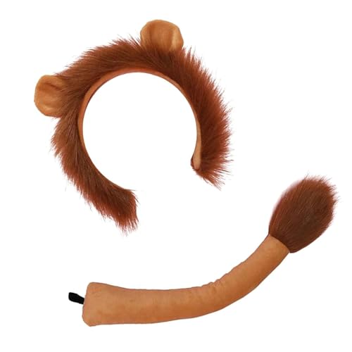 PLCPDM Löwen Ohren Stirnband Und Heck Animal Lions Cosplay Kostüm Für Kinder Erwachsene Halloween Geburtstagsfeier Auftritte von PLCPDM