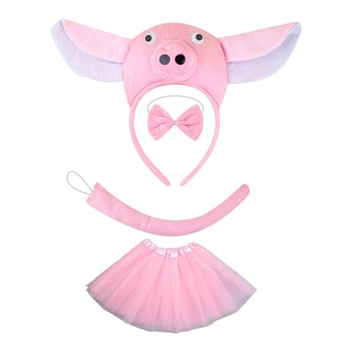 PLCPDM Piggy Tail Kostüm Mit Piggy Stirnband Handschuhtrock Und Bowtie Halloween Piggy Kostüm Für Kid Boy Girl Halloween Cosplay von PLCPDM