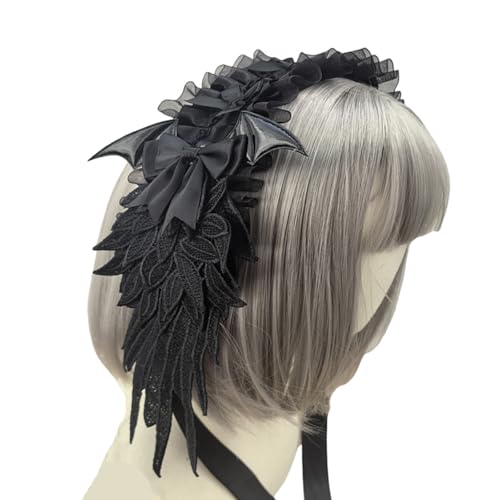 PLCPDM Spitzen-Schleifen-Haarband mit Engelsflügel, Gothic-Punk-Kopfbedeckung, Accessoire für Frauen und Mädchen, Cosplay-Dekoration, Gothic-Punk-Kopfbedeckung von PLCPDM