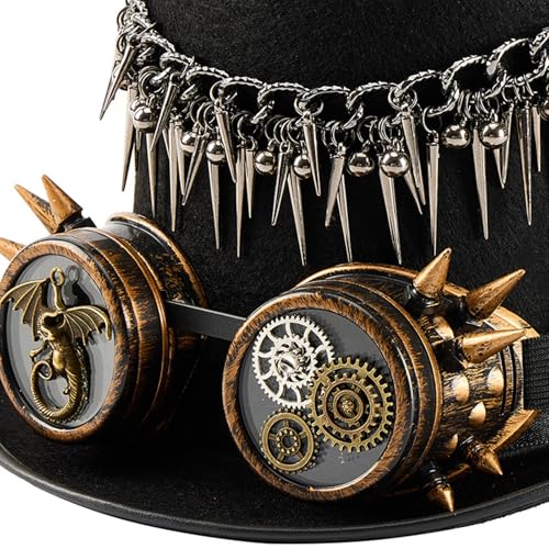 PLCPDM Viktorianischer großer Hut, verstellbare Größe, Punk-Top mit Brille, für Halloween-Partys und Festivals, Events, Steampunk-Brille mit Nieten von PLCPDM