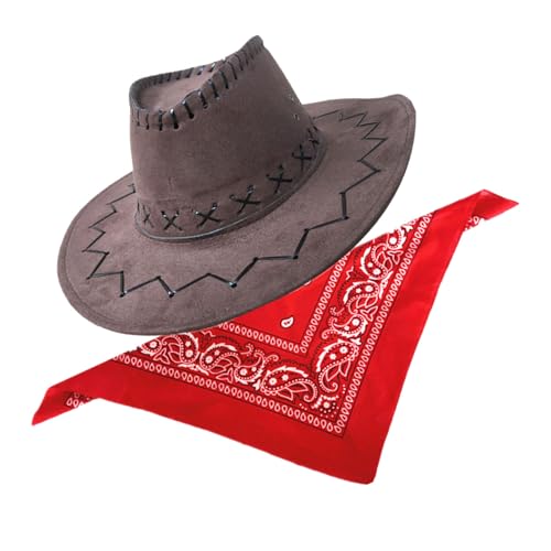 PLCPDM Western Cow Boy Kostüm Set Western Cow Boy Outfits Cowgirl Hat Bandana Für Halloween Party Dress Rollenspiel Cosplay von PLCPDM