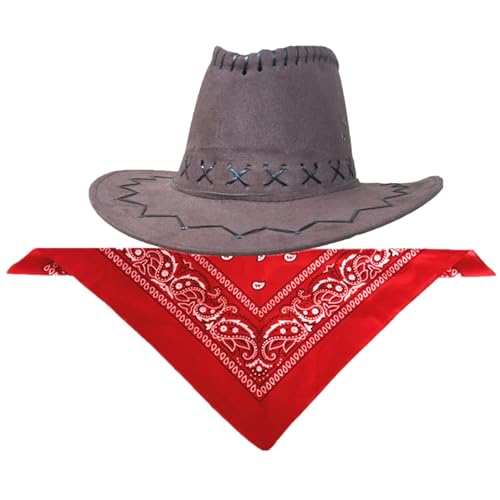PLCPDM Western Cow Boy Kostüm Set Western Cow Boy Outfits Cowgirl Hat Bandana Für Halloween Party Dress Rollenspiel Cosplay von PLCPDM