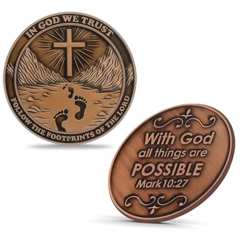 Christian Faith Coin - With God All Things are Possible - Religiöse Bibelvers-Münze, inspirierendes Andenken mit Kreuz und Fußabdrücken des Herrn - Mark 10:27 - Perfektes christliches Geschenk Christian Faith Coin - With God All Things are Possible - Religiöse Bibelvers-Münze, inspirierendes Andenken mit Kreuz und Fußabdrücken des Herrn - Mark 10:27 - Perfektes christliches Geschenk von PLG