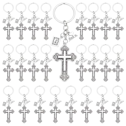 PLIGREAT Jesus-Kreuz-Schlüsselanhänger, christliche Bibel-Anhänger, religiöse Auto-Schlüsselhalter für Damen und Herren, Christen, Taufe, Partygeschenke, 25 Stück von PLIGREAT