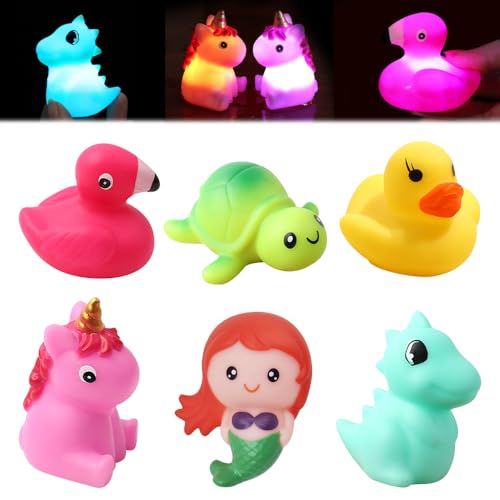 PLLYPE 6 Stück LED Badespielzeug Baby, Leuchtende Tier Badewannenspielzeug, LED Tier Badewannenspielzeug Baby, Badespielzeug ab 0 1 2 3 Jahr, Dinosaurier, Mermaid, Kinder Geschenke von PLLYPE