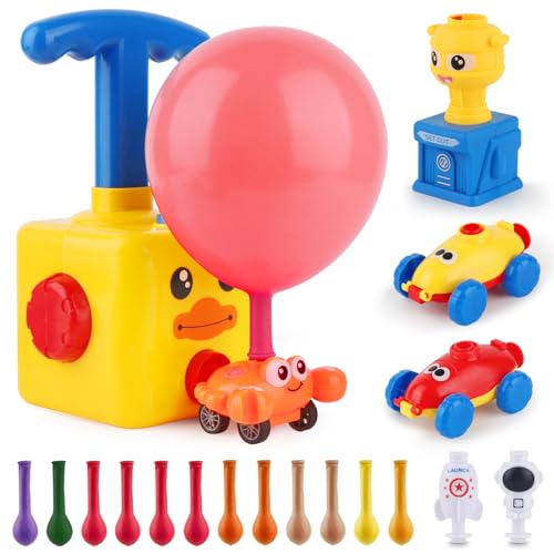 PLLYPE Ballon Auto Spielzeug Set, Kinder Ballon Auto Spielzeug, 19pcs Balloon Powered Launch Car(YELLOW) von PLLYPE
