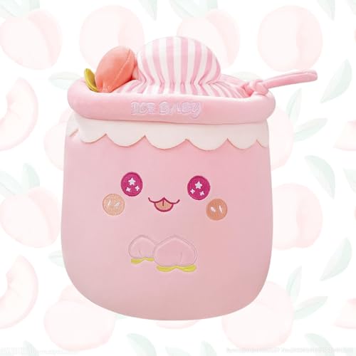 PLLYPE Bubble Tea Kuscheltier, Bubble Tea Plüschtier, Boba Kuscheltier Plüschpuppen, Teetasse Kissen Kinderspielzeug, Plüschtier Stofftier Boba Tea, Bubble Tea Kissen für Kinder Erwachsene(Rosa) von PLLYPE