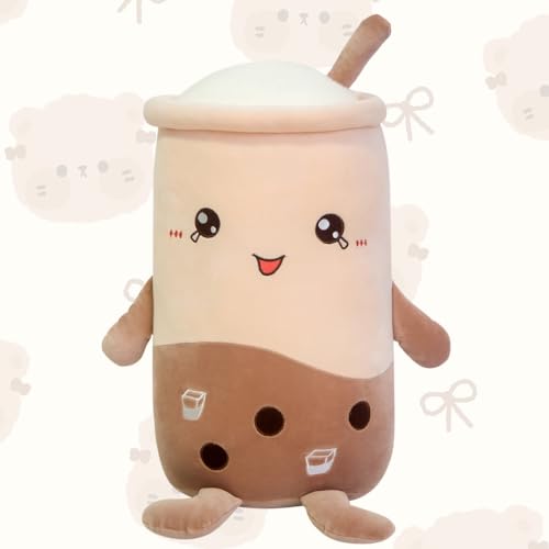 PLLYPE Bubble Tea Kuscheltier, Teetasse Kissen Kinderspielzeug, Bubble Tea Plüschtier, 22CM Cartoon Plüsch Puppen Weiches Kissen, Bubble Pearl Milk Tea Kuschelkissen Für Kinder Erwachsene(Braun) von PLLYPE