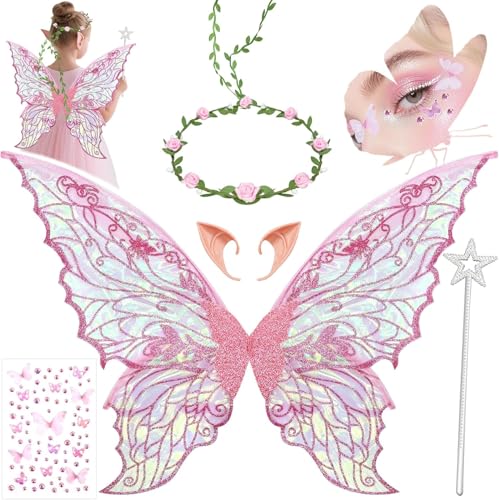 PLLYPE Feenflügel Kostüm, Feen Flügel, Schmetterlingsflügel, Elfenflügel mit Feenstab, mit Elfenöhren und Fee Stirnband, für Karneval, Mottoparty, Geburtstag, Halloween, Weihnachten, Rosa PLLYPE Feenflügel Kostüm, Feen Flügel, Schmetterlingsflügel, Elfenflügel mit Feenstab, mit Elfenöhren und Fee Stirnband, für Karneval, Mottoparty, Geburtstag, Halloween, Weihnachten, Rosa von PLLYPE