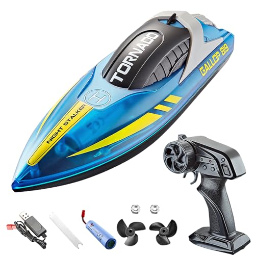 PLLYPE Ferngesteuertes Boot, 2,4 GHz 15km/h RC Boot, Rennboot RC mit Led-Licht, Ferngesteuertes Motorboot, für Kinder und Erwachsene, 60 Meter Kontrollabstand(Blau) von PLLYPE