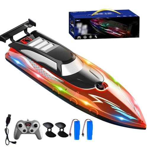 PLLYPE Ferngesteuertes Boot mit LED-Licht, 2,4 GHz 50km/h RC Boot, Rennboot RC mit 2 Batterien, für Kinder und Erwachsene, 50 Meter Kontrollabstand PLLYPE Ferngesteuertes Boot mit LED-Licht, 2,4 GHz 50km/h RC Boot, Rennboot RC mit 2 Batterien, für Kinder und Erwachsene, 50 Meter Kontrollabstand von PLLYPE