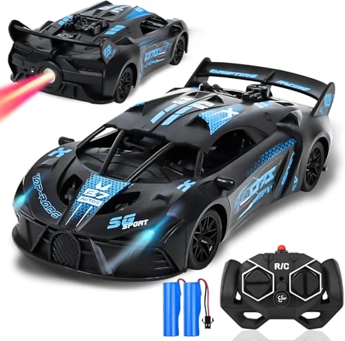 PLLYPE Ferngesteuertes Rennauto Kinder, 1:18 Kinder Rennauto Ferngesteuerte mit Sprühfunktion, 2.4G Lambarchini Ferngesteuertes Auto mit Fernbedienung und LED Licht, Blau von PLLYPE