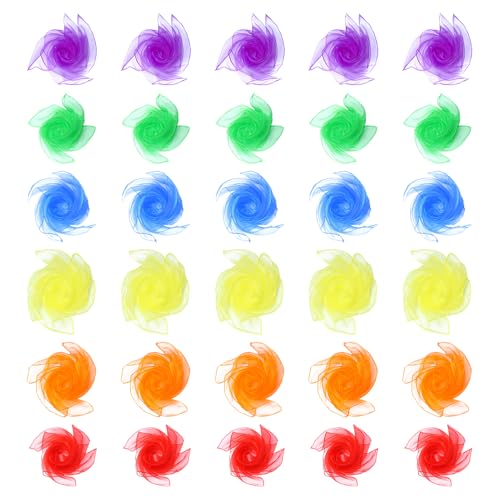 PLLYPE Jongliertücher, 30 Stück Chiffontücher, Bunte Chiffontücher, Bunte Tücher, Tanz tücher, für Tanzen, Jonglieren, Kindershow Aktivitäten (6 Farben, 60 x 60cm) von PLLYPE