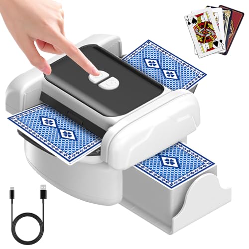 PLLYPE Kartenmischmaschine Elektrische, Automatischer Kartenmischer für 1-2 Decks, One-Touch-Shuffle, für Kartenspiele, Texas Hold'em, Poker, Heimkartenspiele, Blackjack von PLLYPE