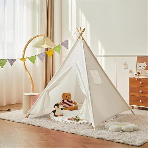 PLLYPE Kinder Tipi Zelt, Tipi Zelt für Kinder, Weiß Spielzelt Baumwolle Spielhaus, Kinderzelt Indoor mit Filzkugel, für Kinderzimmer Deko, 80 x 70 x 70 cm von PLLYPE