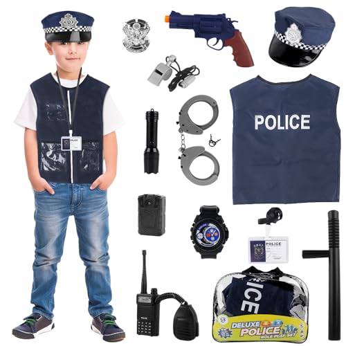 PLLYPE Polizei Kostüm Kinder, 13pcs Polizei Ausrüstung, Kostüm Polizei Set mit Polizeimütze Polizei Weste Polizei Handschellen Walkie Talkie Pistole, Halloween Kostüm Kinder für Karneval Party PLLYPE Polizei Kostüm Kinder, 13pcs Polizei Ausrüstung, Kostüm Polizei Set mit Polizeimütze Polizei Weste Polizei Handschellen Walkie Talkie Pistole, Halloween Kostüm Kinder für Karneval Party von PLLYPE