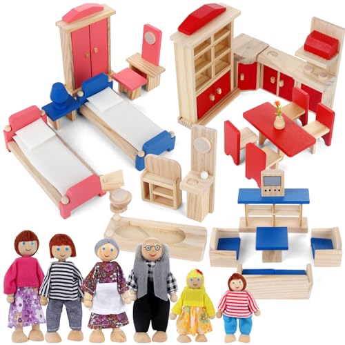 PLLYPE Puppenhaus Möbel Zubehör mit Einer Familie von PLLYPE