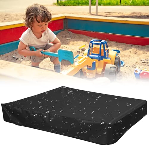 PLLYPE Sandkasten Abdeckung, 150 * 150 * 20cm Sandkastenplane, Sandkasten Abdeckplane mit Kordelzug für Sandkasten Pool Terrase Garten, 210D Oxford-Stoff (Schwarz) von PLLYPE