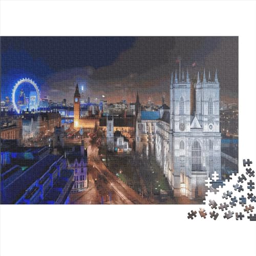 1000-teiliges Holzpuzzle, London-Puzzle, Heimwanddekoration, Lernspielzeug, Geschenk für Familienspiel, 1000 Stück (75 x 50 cm) von PLMoney