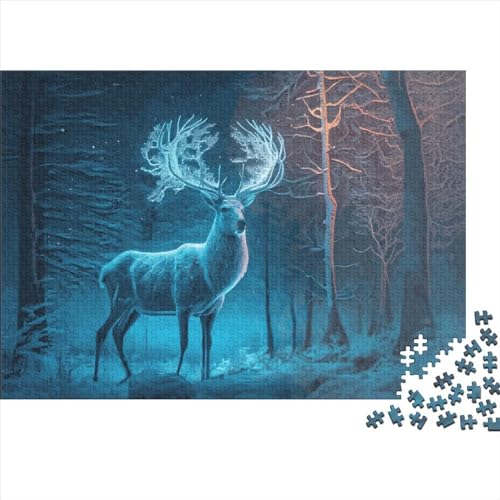 500-teiliges Holzpuzzle, magisches Hirsch-Puzzle, kreatives rechteckiges Puzzle, Geschenk für Familienspiel, Freunde, 500 Stück (52 x 38 cm) von PLMoney