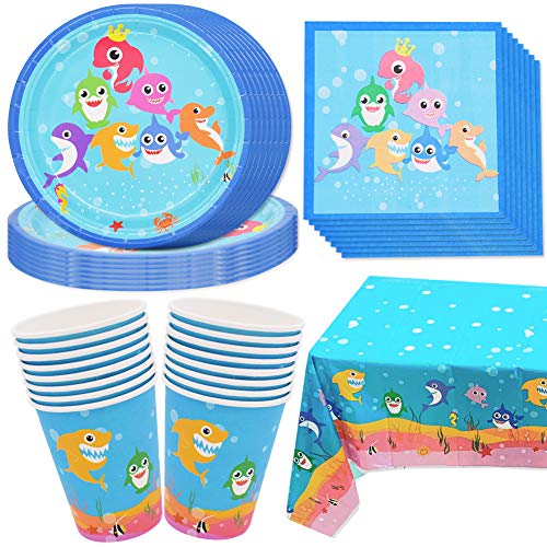 49pcs Shark Party Supplies Set, Shark Party Geschirr, Teller, Pappbecher, Papiertücher, Tischdecken, Shark Kindergeburtstag Dekoration - 16 Position 49pcs Shark Party Supplies Set, Shark Party Geschirr, Teller, Pappbecher, Papiertücher, Tischdecken, Shark Kindergeburtstag Dekoration - 16 Position von PLNVNVP
