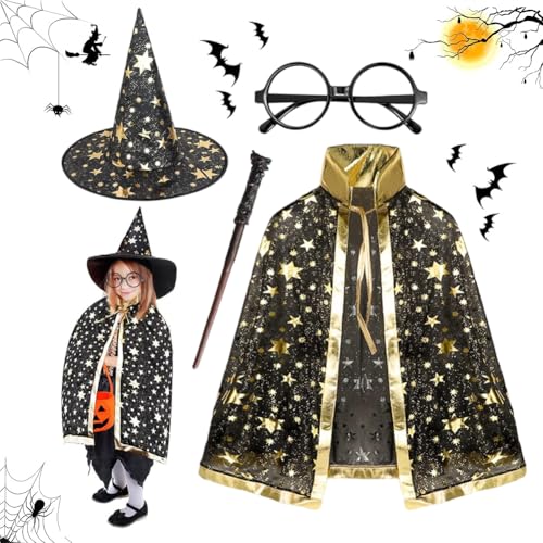 PLNVNVP Hexe Zauberer Umhang,Umhang Kinder Halloween Kostüm, Zauberer Cape und Hut, Kinder Halloween Umhange für Karneval Cosplay Party PLNVNVP Hexe Zauberer Umhang,Umhang Kinder Halloween Kostüm, Zauberer Cape und Hut, Kinder Halloween Umhange für Karneval Cosplay Party von PLNVNVP