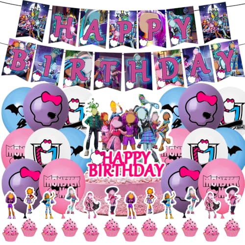 PLNVNVP Monster Geburtstagsdeko Luftballons 30Stück Monster Themen Party Dekorationen Banner Tortendekoration für Kinder Monster Thema Geburtstags Dekorationen Mädchen Junge Partyzubehör von PLNVNVP