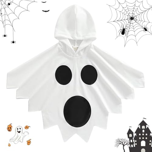 PLNVNVP Weißer Geist Umhang,Kinder Weißer Geist Cape,Halloween Kostüm Umhang Kinder, Kostüm Anzug Halloween Kürbiskostüm für Cosplay Party von PLNVNVP