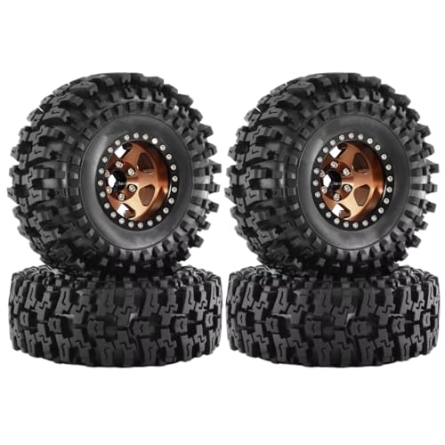 Für Axial Für SCX10 Für Wraith RR10 Für Capra Für Traxxas Für TRX4 YK4082 1/10 4 Stücke 120mm Metall 1,9 Beadlock Felge Reifen Set RC Crawler Auto RC Autoteile(Yellow) von PLOQAZEH