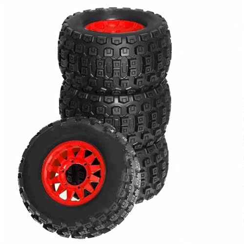Für TRAXXAS Für MAXX Für ARRMA Für Granit Für KRATON Für Tamiya Für Losi 4 Stücke 128mm 1/10 Für Monster Stunt Truck Reifen 12mm Und 14mm Hex RC Buggy Reifen(Red) von PLOQAZEH
