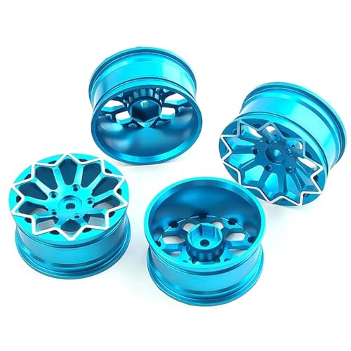 Für Tamiya Für Kyosho Für HSP Für HPI Für Sakura Für Traxxas 4 Stücke 52mm 1/10 RC On Road Drift TOU Für Rennwagen Metall Felge Radnaben RC Autoteile(Blue) von PLOQAZEH