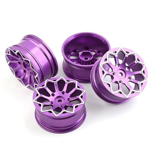 Für Tamiya Für Kyosho Für HSP Für HPI Für Sakura Für Traxxas 4 Stücke 52mm 1/10 RC On Road Drift TOU Für Rennwagen Metall Felge Radnaben RC Autoteile(Purple) von PLOQAZEH