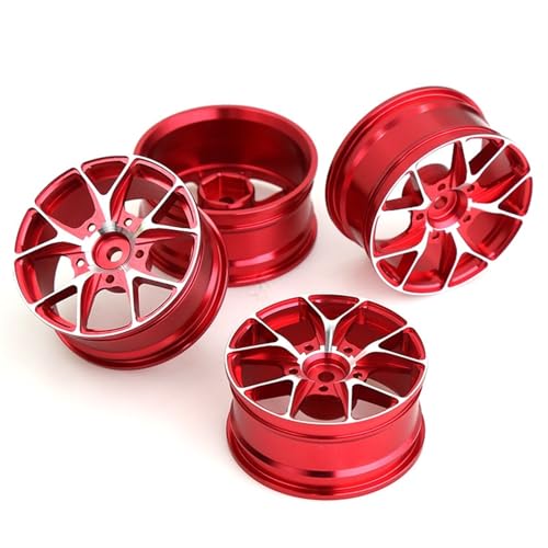 Für Tamiya Für Kyosho Für HSP Für HPI Für Sakura Für Traxxas 4 Stücke 52mm 1/10 RC On Road Drift Touring Für Rennwagen Metall Felge Radnaben RC Autoteile(Red) von PLOQAZEH