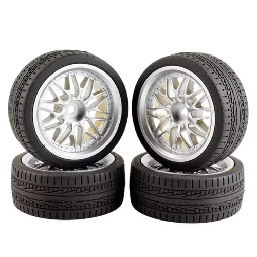 Für Tamiya Für TT01 02 Für XV01 Für TA06 Für PTG-2 HPI Für WR8 Für Kyosho Für HSP Für 1/10 64mm RC Reifen Auf Road Touring Drift Auto Reifen Rad RC Buggy Reifen(Silver,E) von PLOQAZEH