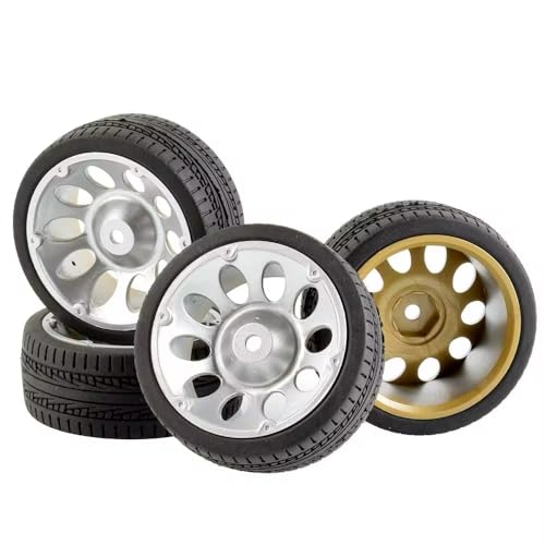 Für Tamiya Für TT01 02 Für XV01 Für TA06 Für PTG-2 HPI Für WR8 Für Kyosho Für HSP Für 1/10 64mm RC Reifen Auf Road Touring Drift Auto Reifen Rad RC Buggy Reifen(Silver,F) von PLOQAZEH