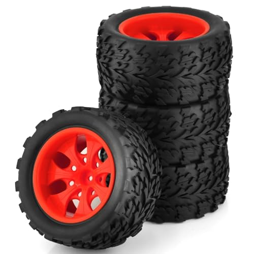Für Traxxas Für Scx10 Für HPI Für HSP Für Tamiya Für Kyosho Für Wltoys Radnabe Hot Wheels Reifen Für Rc Auto 1/10 Für Monster Truck Off Road RC Buggy Reifen(Red) von PLOQAZEH