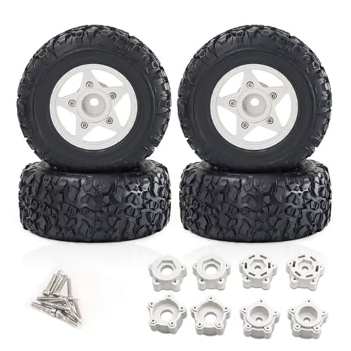 Für Traxxas Für Slash Für Arrma Für Senton Für Vkar Für SCX10 1/8 1/10 4-teilig 109 Mm Short Course Truck-Reifen 12 Mm 14 Mm 17 Mm Radsechskant RC-Auto-Upgrade-Teile RC Buggy Reifen(Silver) von PLOQAZEH