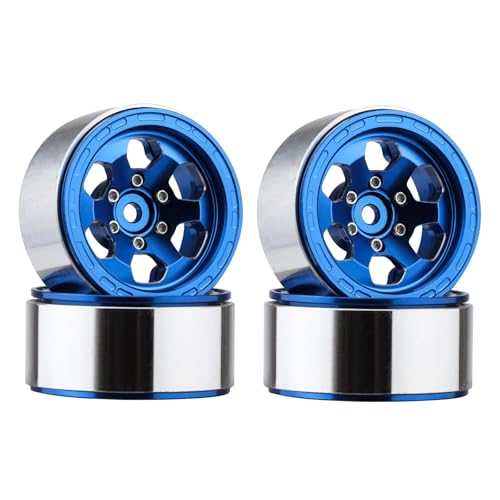 PLOQAZEH Für 1:18 1:24 4 STK Aluminium 1,3 Zoll Upgrade Beadlock Felge Polygonale Radnabe RC Crawler Auto Ersatzzubehör RC Buggy Reifen(Blue) von PLOQAZEH