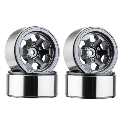 PLOQAZEH Für 1:18 1:24 4 STK Aluminium 1,3 Zoll Upgrade Beadlock Felge Polygonale Radnabe RC Crawler Auto Ersatzzubehör RC Buggy Reifen(Gray) von PLOQAZEH