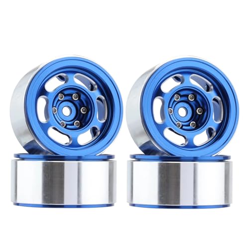 PLOQAZEH Für 1:18 1:24 4 STÜCKE Aluminium Upgrade Teile 1,3 "Beadlock Felge Radnabe RC Crawler Auto Ersatz Zubehör RC Buggy Reifen(Blue,Type A) von PLOQAZEH