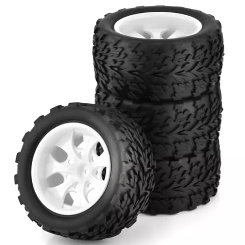 PLOQAZEH Für 144001 104001 104002 104009 12402-A 12409 Allzweck 5 Farben 4 Stück RC Gummischwammreifen Reifen Felge RC Buggy Reifen(White) von PLOQAZEH