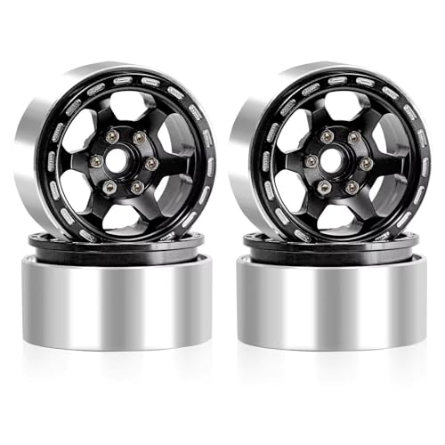 PLOQAZEH Für Axial Für SCX10 Für TRX4 1/10 4-teilige Aluminiumlegierung 1,9 Beadlock-Felgennabenfelge RC Crawler Auto-Upgrade-Teile RC Buggy Reifen(Black) von PLOQAZEH