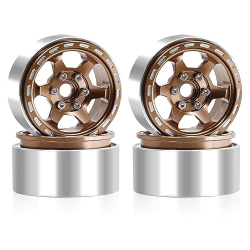 PLOQAZEH Für Axial Für SCX10 Für TRX4 1/10 4-teilige Aluminiumlegierung 1,9 Beadlock-Felgennabenfelge RC Crawler Auto-Upgrade-Teile RC Buggy Reifen(Brown) von PLOQAZEH
