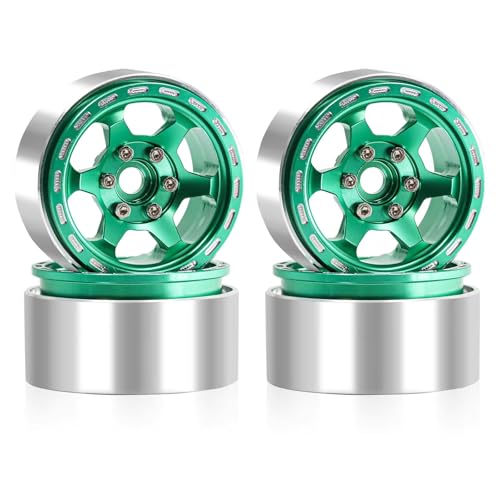 PLOQAZEH Für Axial Für SCX10 Für TRX4 1/10 4-teilige Aluminiumlegierung 1,9 Beadlock-Felgennabenfelge RC Crawler Auto-Upgrade-Teile RC Buggy Reifen(Green) von PLOQAZEH