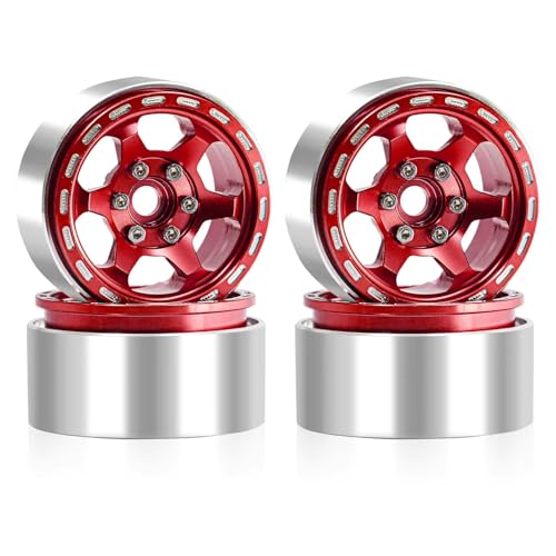 PLOQAZEH Für Axial Für SCX10 Für TRX4 1/10 4-teilige Aluminiumlegierung 1,9 Beadlock-Felgennabenfelge RC Crawler Auto-Upgrade-Teile RC Buggy Reifen(Red) von PLOQAZEH