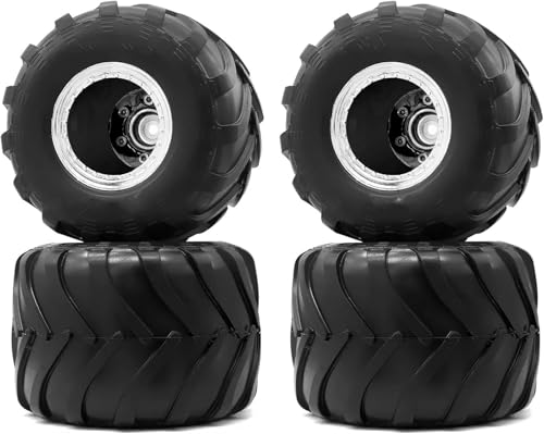 PLOQAZEH Für FCX24 Für SCX24 Für C10 Für Deadbolt Für Gladiator Für Bronco 1/24 Crawler Auto Zubehör 1,0 RC Für Für Monster Truck Felge Reifen Set Für RC Buggy Reifen(Silver) von PLOQAZEH