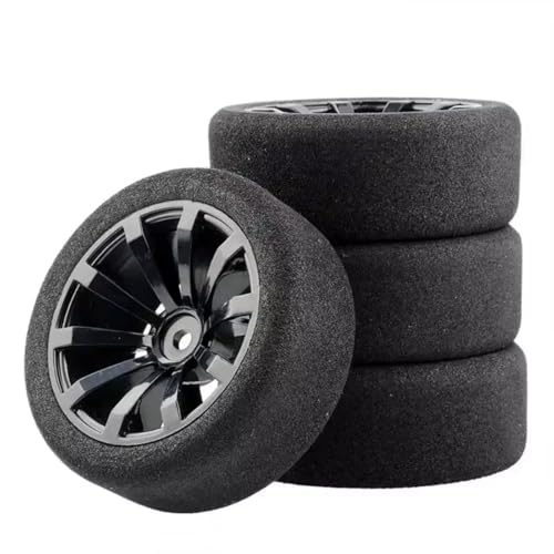 PLOQAZEH Für HSP Für HPI 1/10 12mm Hex RC Für Rennwagen Zubehör 4-teiliges Set Für Racing Foam Reifen Felgenset RC On-Road Car Upgrade Teile RC Buggy Reifen(Black) von PLOQAZEH