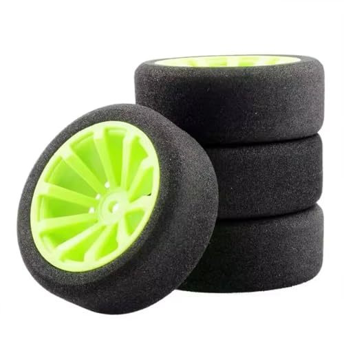 PLOQAZEH Für HSP Für HPI 1/10 12mm Hex RC Für Rennwagen Zubehör 4-teiliges Set Für Racing Foam Reifen Felgenset RC On-Road Car Upgrade Teile RC Buggy Reifen(Green) von PLOQAZEH